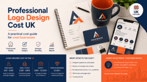 Professional logo design cost guide for UK small businesses comparing freelancer, studio, agency and premium branding price ranges.
